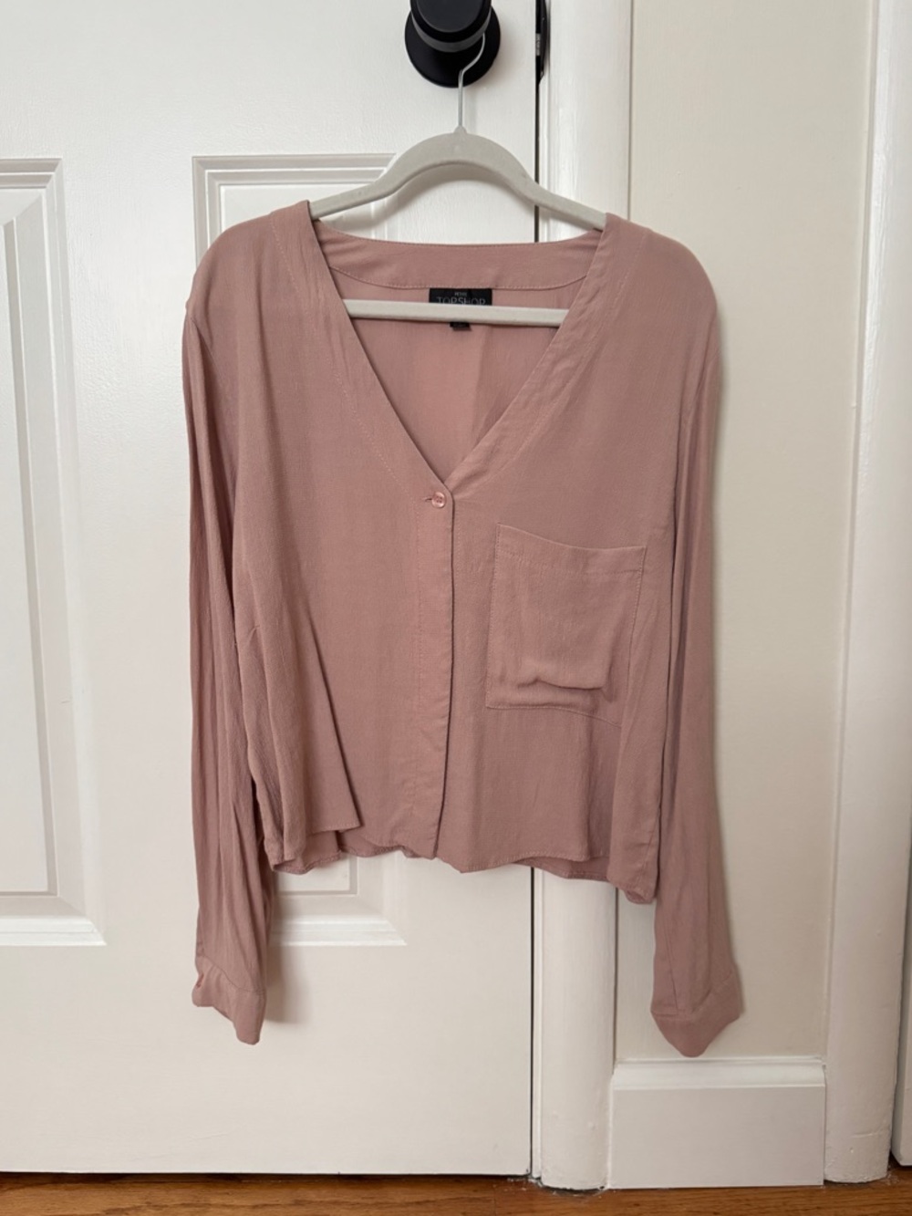 Topshop Petite V-Neck Button Pocket Blouse Dusty Pink